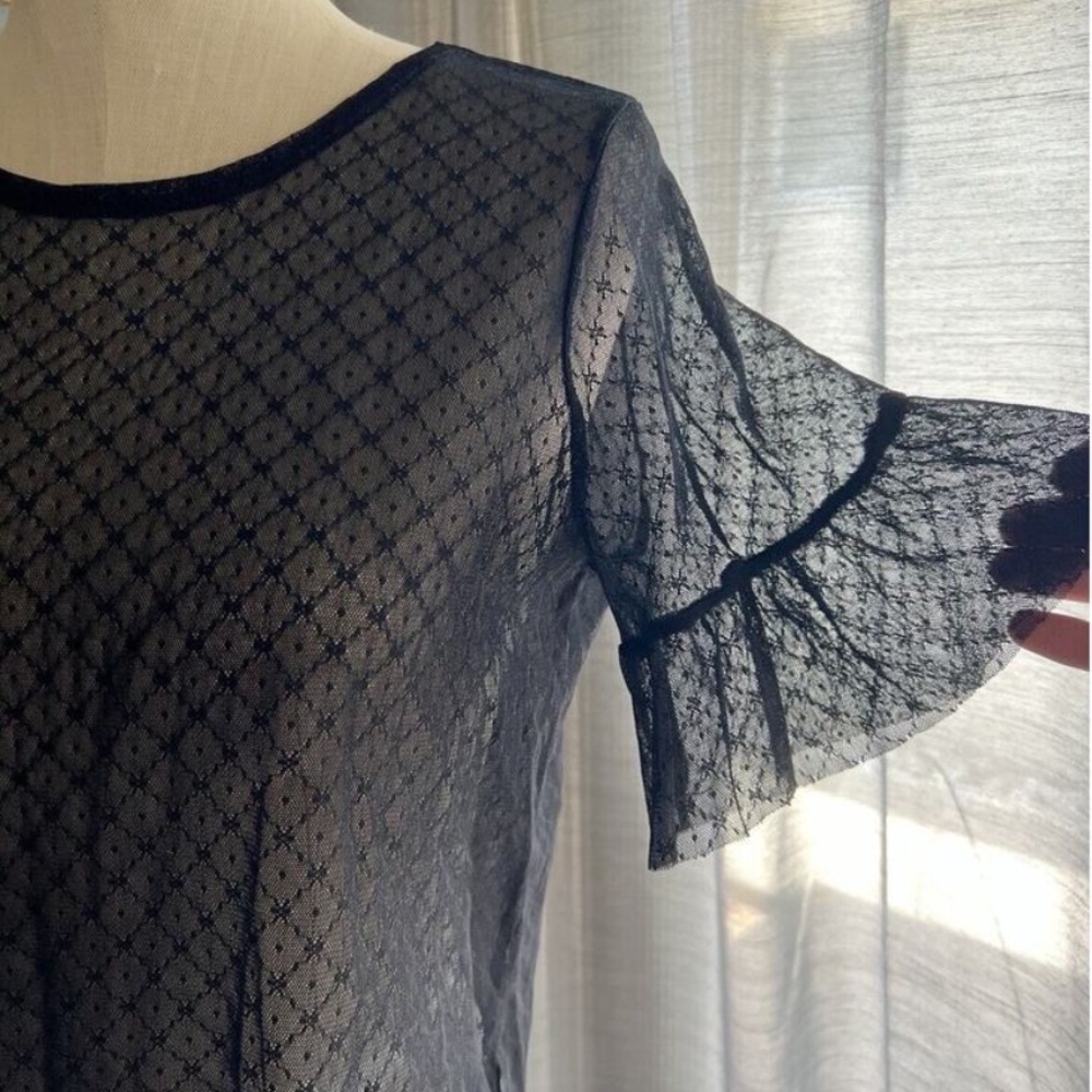 Vintage 90s Gothic Punk Top Sheer Mesh Lace Fairy Overlay Whimsy-Goth Medium